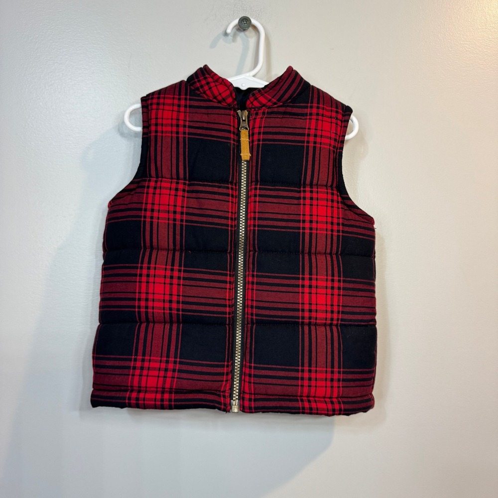 Carter's Boys Red Black Buffalo Plaid Puffer Vest Quilted Warm Outerwear 4T